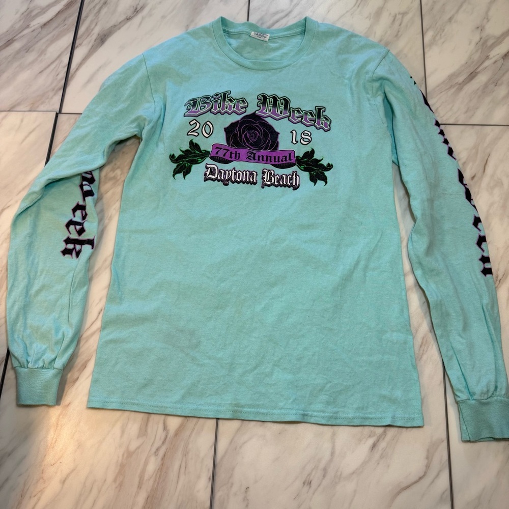 Daytona Bike Week 2018 Aqua Long Sleeve Graphic Tee 77th Annual